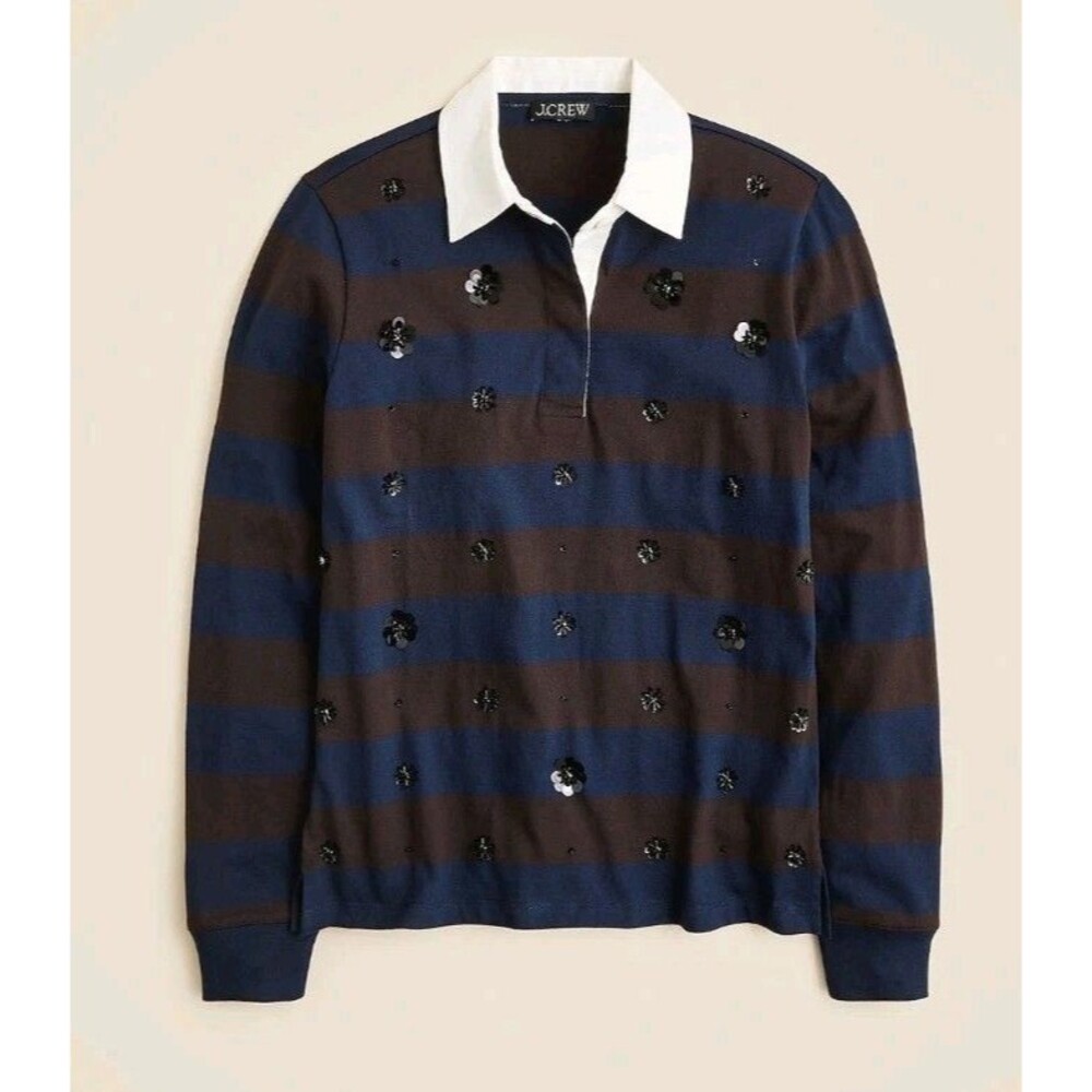 J.Crew New premium-weight Classic Rugby Shirt W/Embellishments CP551 Size XS NWT